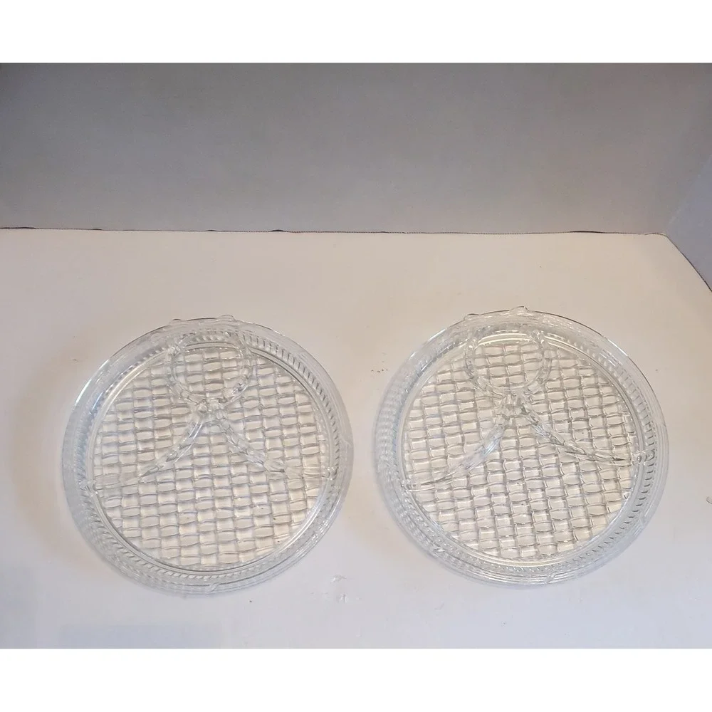 Basket Weave Divided Glass Snack Plates, Set of 2, Vintage, 1940's, Paden...